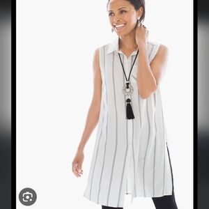 NWT Chicos long yarn dye tank woven pattern sleeveless stripe shirt Sz 12-14